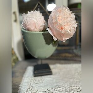 Green ceramic hanging planter wall pocket leather cording